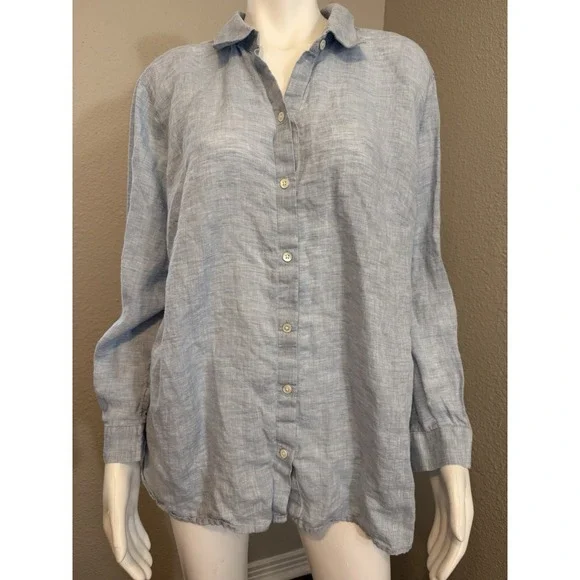 J Jill Linen 2X Top Women Button Down Boho Beach Classic - Picture 1 of 9